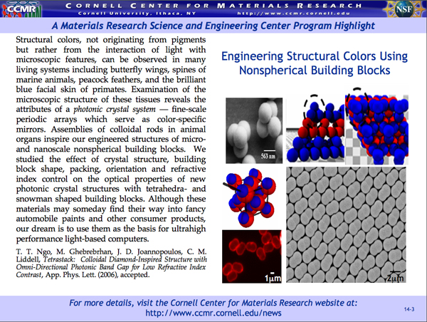 Structural colors, not originating from pigments but rather from the interaction of light with microscopic features, can be observed in many living systems including butterfly wings, spines of marine animals, peacock feathers, and the brilliant blue facial skin of primates. Examination of the microscopic structure of these tissues reveals the attributes of a photonic crystal system â€”fine